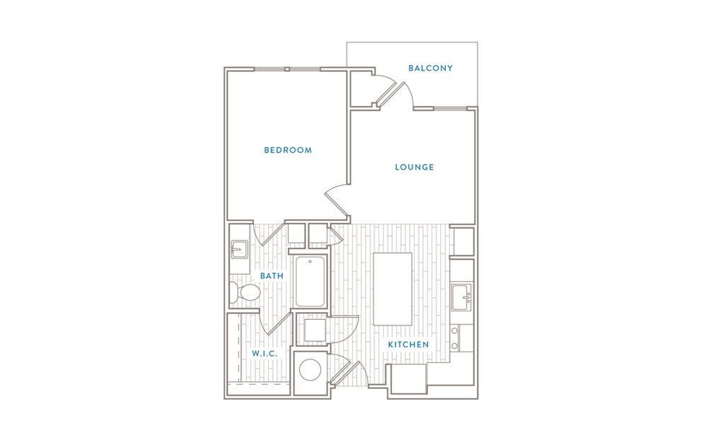 A1 - 1 bedroom floorplan layout with 1 bath and 677 square feet.
