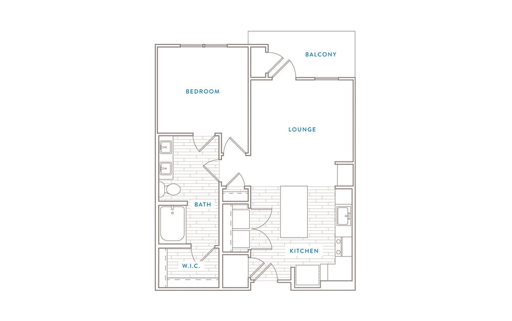 A3A - 1 bedroom floorplan layout with 1 bath and 732 square feet.