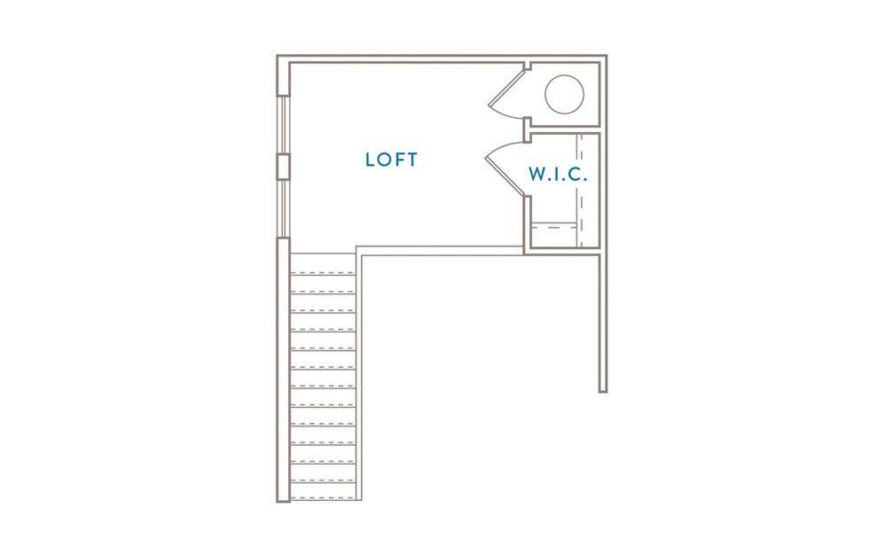 2d drawing osecond floor of one-bedroom apartment with loft at Capital Club Apartments