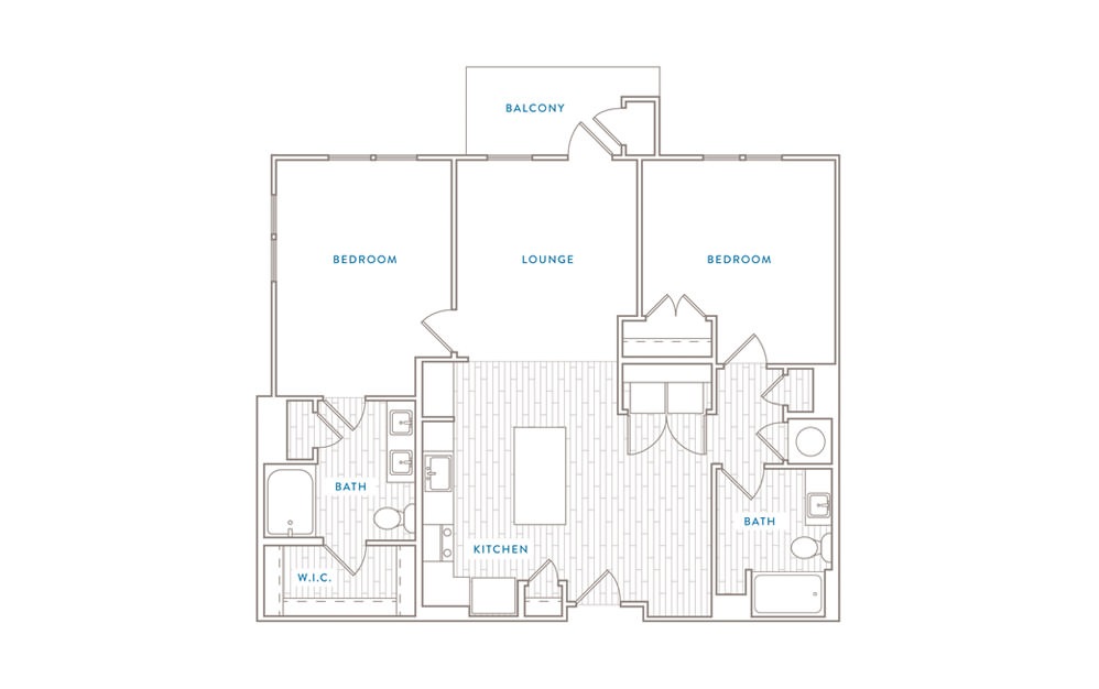 B3 - 2 bedroom floorplan layout with 2 baths and 1254 square feet.