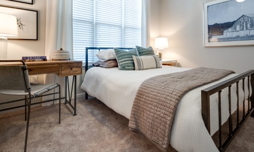 Modern bedroom interior featured in virtual apartment tours at Capital Club at Indian Land apartments